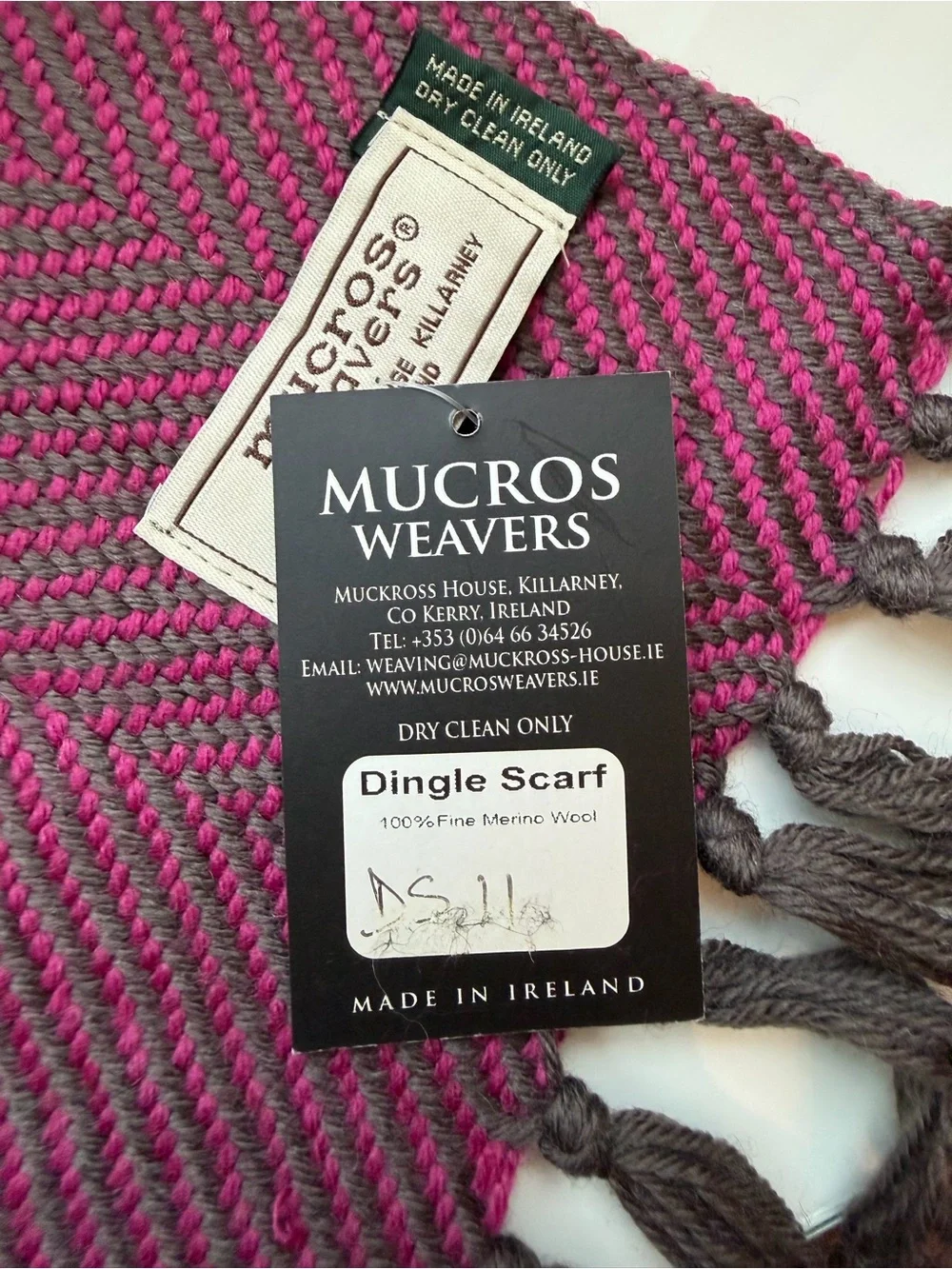 Unisex Woven Merino Mucros Weavers Wool Scarf in Deep Burgundy with Fringe